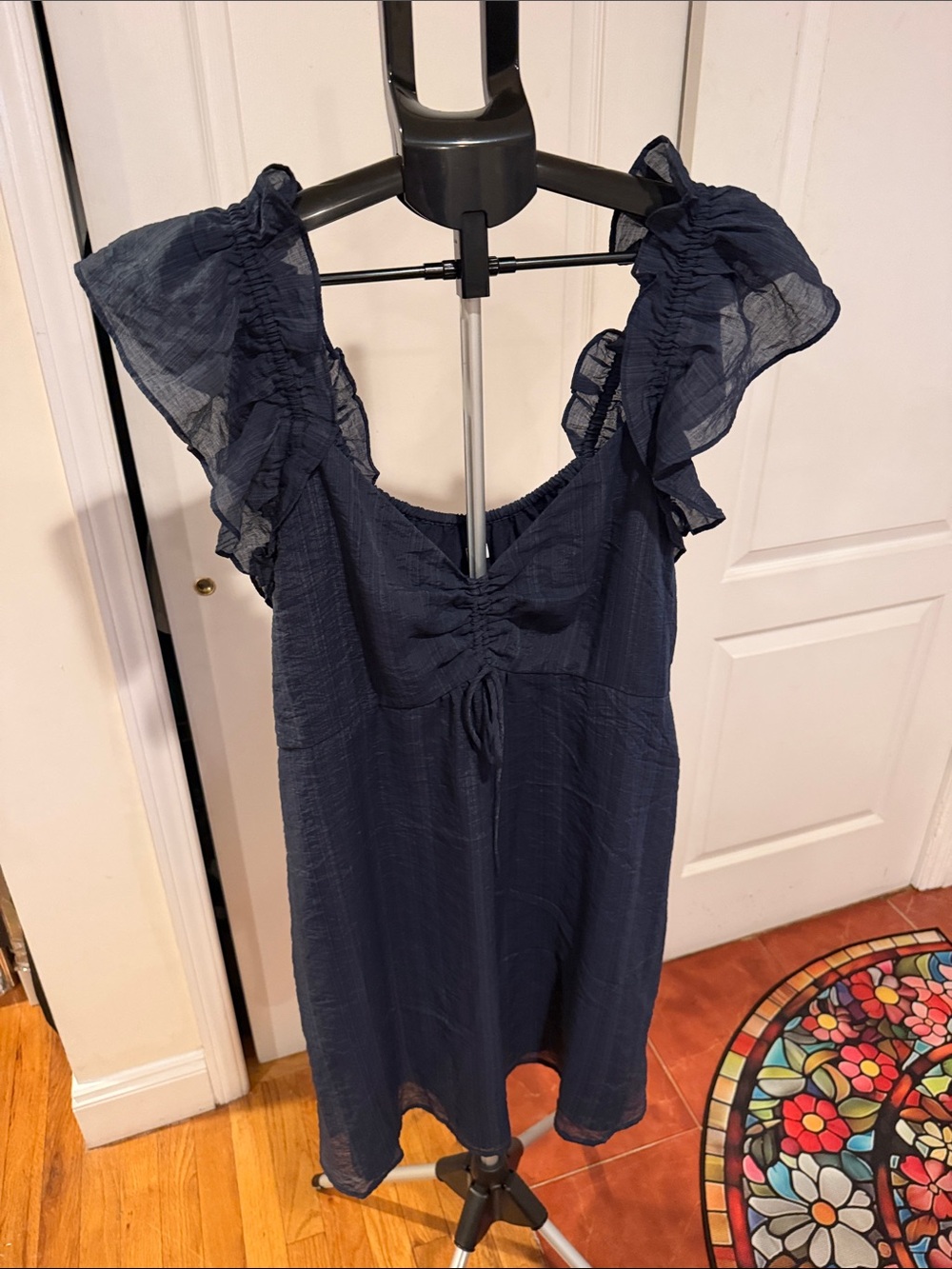 Old Navy Textured Navy Tie-Front Dress - with ruffled sleeve. XXL. NWT